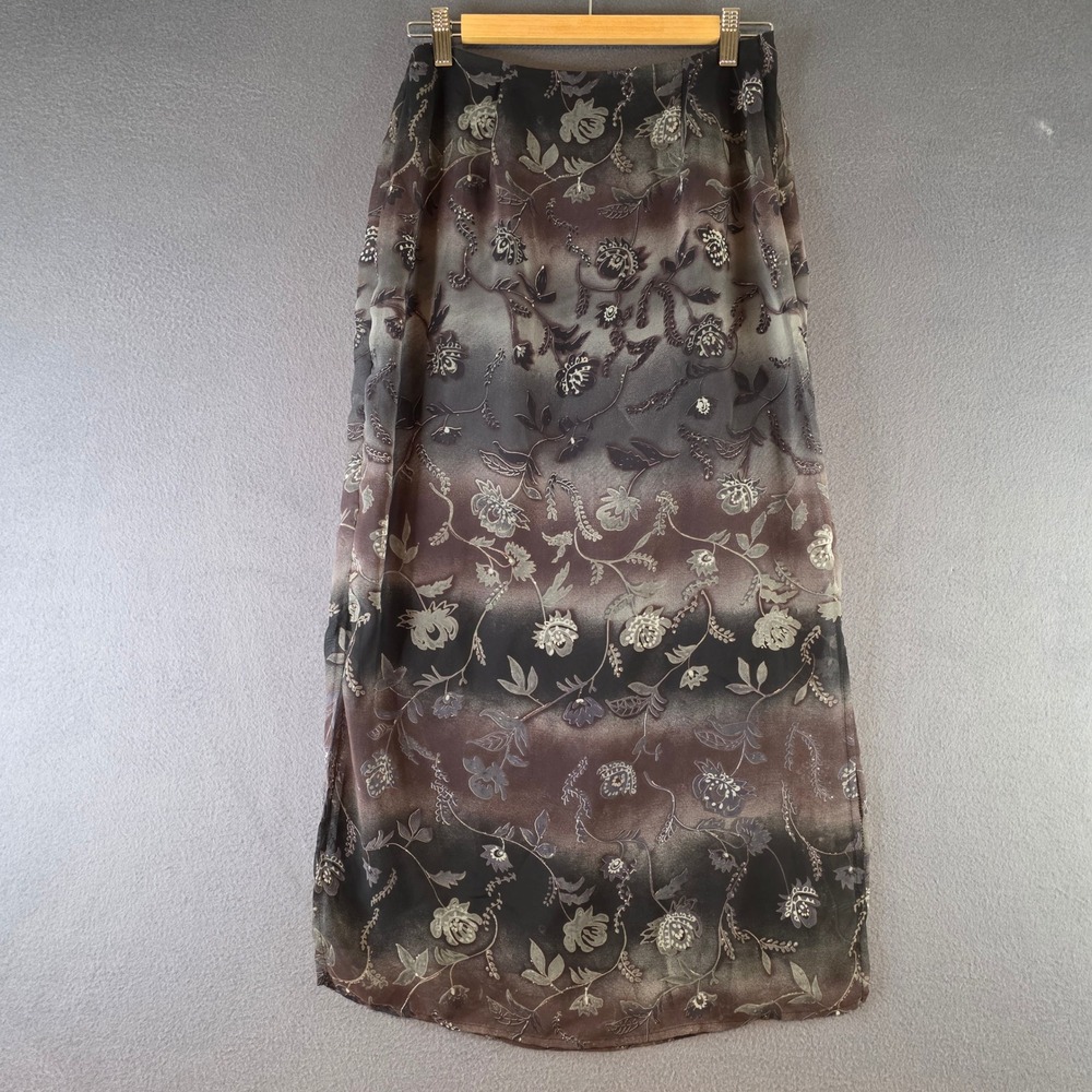 Ilyza New York Vintage Brown Grey Floral Ombre Skirt Size 10 Made in‎ USA